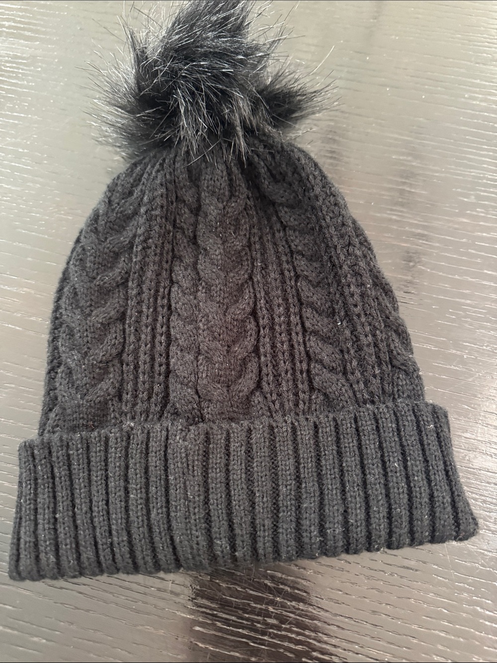Black Cable-Knit Pom Pom Hat - Picture 3 of 3
